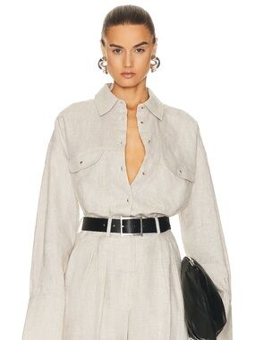 Helsa Linen Button Down Shirt in Natural Linen (XXS/XS)